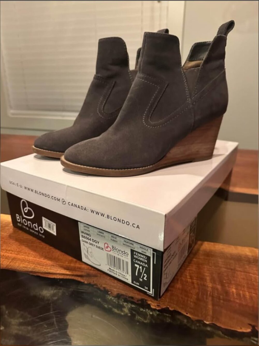 Blondo Irving Waterproof Suede Wedge Booties Grey 7.5